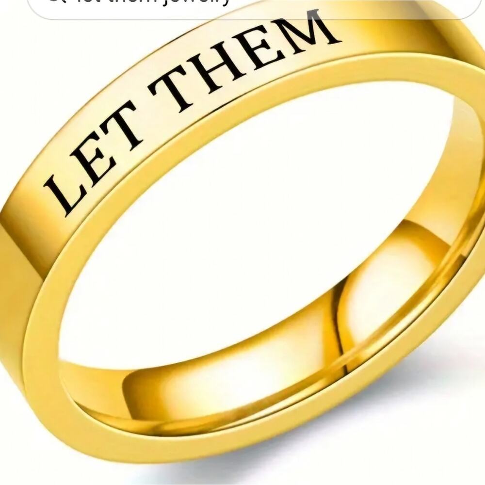 LET‎ THEM Ring Gold Tone Engraved Trendy Finger Ring Size 9